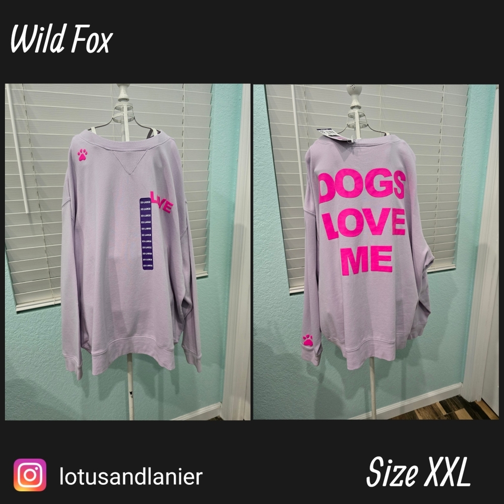 Wild Fox "Dogs Love Me" Orchid Petal Graphic Crewneck Sz XX-Large